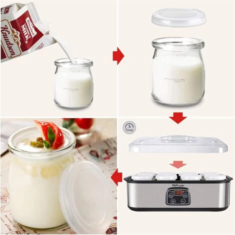 Homfa Yaourtière Électrique Avec Écran LCD, Avec Minuterie Jusqu'à 48 Heures, Récipient En Verre 8X180ml, Machine à Yaourt à Affichage LED, Arrêt Automatique, Acier Inoxydable, 30W 4 Homfa Yaourtière Électrique Avec Écran LCD, Avec Minuterie Jusqu'à 48 Heures, Récipient En Verre 8X180ml, Machine à Yaourt à Affichage LED, Arrêt Automatique, Acier Inoxydable, 30W – Image 2