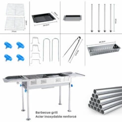 Barbecue à Charbon Portable - BIGZZIA - BBQ De Table Pliant Avec Double Ailes Et Poêle à Frire - Pour Camping 120 X 67 X 31 Cm -France Barbecue Soldes Boutique 55291584 3