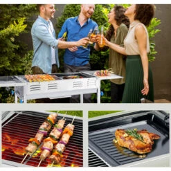Barbecue à Charbon Portable - BIGZZIA - BBQ De Table Pliant Avec Double Ailes Et Poêle à Frire - Pour Camping 120 X 67 X 31 Cm -France Barbecue Soldes Boutique 55291584 5