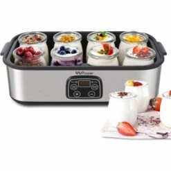 Gizcam Yaourtière Électrique Avec Écran LCD, Avec Minuterie Jusqu'à 48 Heures, Récipient En Verre 8X180ml, Machine à Yaourt à Affichage LED, Arrêt Automatique, Acier Inoxydable, 30W -France Barbecue Soldes Boutique 55298927 3