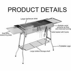 BAMNY Barbecue à Charbon Portable, Barbecue Pliable Pour 5 à 10 Personnes, Avec Poêle Antiadhésive, En Acier Inoxydable, Grill Charbon De Bois Pour Camping Et Pique Nique, 122 X 30 X 73 Cm -France Barbecue Soldes Boutique 56143189 4