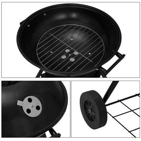 HELLOSHOP26 Barbecue à Charbon De Bois Avec Roues Pour Camping De Jardin, Noir - Bois 6 HELLOSHOP26 Barbecue à Charbon De Bois Avec Roues Pour Camping De Jardin, Noir - Bois – Image 4