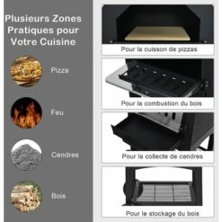 GOPLUS Four à Pizza En Fer Extérieur Avec Thermomètre Double Et Cheminée, Gril à Pizza Avec 2 Roulettes Universelles Et Housse Imperméable, Four à Pizza Avec Poignée Ergonomique 9 GOPLUS Four à Pizza En Fer Extérieur Avec Thermomètre Double Et Cheminée, Gril à Pizza Avec 2 Roulettes Universelles Et Housse Imperméable, Four à Pizza Avec Poignée Ergonomique -France Barbecue Soldes Boutique 57205691 3