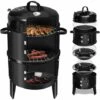 QDRECLOD Barbecue Fumoir, 3 En 1 Barbecue Smoker Avec Thermomètre, Multifonctions Fumoir A Froid, Grande Capacité Barbecues Charbon De Bois De Baril Fumoir Smoker Pour Fumoir Viande Et Poisson - Noir