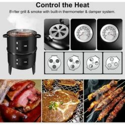 QDRECLOD Barbecue Fumoir, 3 En 1 Barbecue Smoker Avec Thermomètre, Multifonctions Fumoir A Froid, Grande Capacité Barbecues Charbon De Bois De Baril Fumoir Smoker Pour Fumoir Viande Et Poisson - Noir -France Barbecue Soldes Boutique 57316097 4