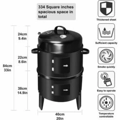 QDRECLOD Barbecue Fumoir, 3 En 1 Barbecue Smoker Avec Thermomètre, Multifonctions Fumoir A Froid, Grande Capacité Barbecues Charbon De Bois De Baril Fumoir Smoker Pour Fumoir Viande Et Poisson - Noir -France Barbecue Soldes Boutique 57316097 5