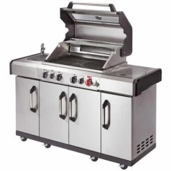 ENDERS - Barbecue Kansas II Pro 4 SIK Profi Turbo - 4 Brûleurs Dont 1 Turbo Zone - 1 Brûleur Arrière Infrarouge - Lave-main, Planche à Découper - Argent