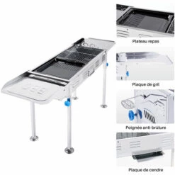 BIGZZIA Barbecue à Charbon Pliable Portable - BBQ Grill Sur Pied Avec étagères + Grille + Plaque Cuisson - Pour Camping 120 X 67 X 31 Cm -France Barbecue Soldes Boutique 58194764 4