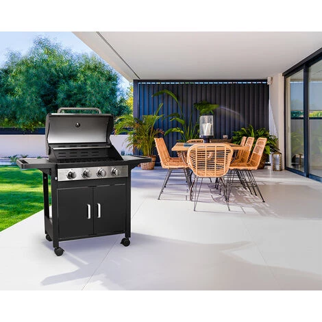 AMSTA - AMBB77807 - Barbecue à Gaz - 12 800 Watts - 4 Brûleurs - Chariot De Rangement - Thermomètre Intégré 6 AMSTA - AMBB77807 - Barbecue à Gaz - 12 800 Watts - 4 Brûleurs - Chariot De Rangement - Thermomètre Intégré – Image 4