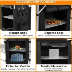 BAMNY Cuisine De Camping En MDF Et Aluminium 122 X 54 X 117 Cm, Mobilier De Camping Portable Avec Protection Contre Le Vent, Compartiment De Rangement Et Sac Portable, Facile à Nettoyer, Léger -France Barbecue Soldes Boutique 58832405 3