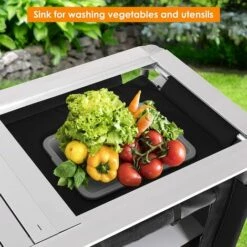 BAMNY Cuisine De Camping En MDF Et Aluminium 122 X 54 X 117 Cm, Mobilier De Camping Portable Avec Protection Contre Le Vent, Compartiment De Rangement Et Sac Portable, Facile à Nettoyer, Léger -France Barbecue Soldes Boutique 58832405 4