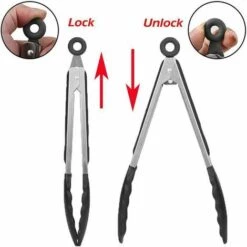 BEICHEN 9"et 12" Pince De Cuisine Barbecue Grille Pain En Acier Inoxydable 304 Et Poignée En Silicone Avec Support Et Trou De Suspension -France Barbecue Soldes Boutique 59007735 3