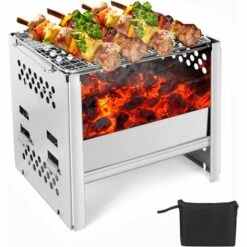 HIASDFLS Réchaud De Camping Portable, Camping Poêle À Bois Léger Avec Grille Et Sac De Rangement, Pliable Compact Durable Pour Barbecue Randonnée Camping Pique-Nique Cuisine De Plein Air