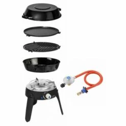 ANTARION Pack CADAC Barbecue Gaz Grill Pieds Repliables Spécial Camping + Détendeur - Noir