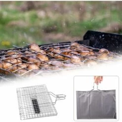 ZOLGINAH 1Pc Griller Panier Portable Pour Barbecue, Grand Grille Panier Rôti Pour Poisson, Légumes, Steak, Crevettes, Saucisses Avec Poignée Amovible Et Sac De Transport Facile,Couleur Argent, 32 X 22cm -France Barbecue Soldes Boutique 59344196 4