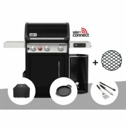 Barbecue à Gaz Intelligent Weber Spirit EPX-325S GBS + Housse + Plancha + Kit 3 Ustensiles - Noir