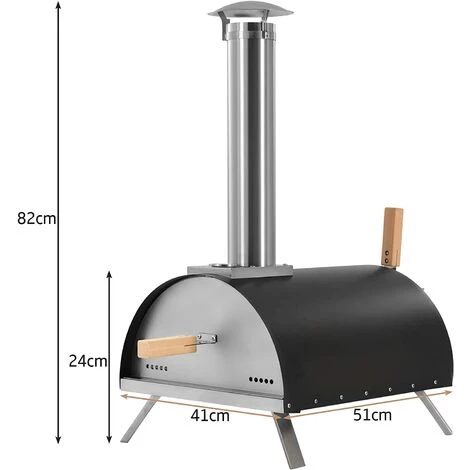 GIGA Four à Pizza Extérieur, Four à Bois Pizza En Acier Inoxydable Pour Jardin / Terrasse, Poêle à Granulés Charbon De Pizza Avec Pierre à Pizza De 13 Pouces + Thermomètre Intégré + Pelle à Pizza - Noir 6 GIGA Four à Pizza Extérieur, Four à Bois Pizza En Acier Inoxydable Pour Jardin / Terrasse, Poêle à Granulés Charbon De Pizza Avec Pierre à Pizza De 13 Pouces + Thermomètre Intégré + Pelle à Pizza - Noir – Image 4