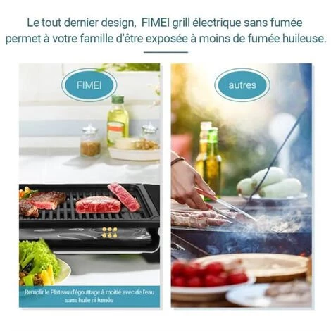 FIMEI Grille Electrique Barbecue De Table Puissance 1400W Sans Fumée,Température Réglable,Bac à Eau, Noir 50 Cm X 9 Cm X 23 Cm 4 FIMEI Grille Electrique Barbecue De Table Puissance 1400W Sans Fumée,Température Réglable,Bac à Eau, Noir 50 Cm X 9 Cm X 23 Cm – Image 2