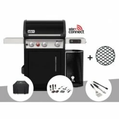 Barbecue à Gaz Intelligent Weber Spirit EPX-325S GBS + Housse + Kit De Nettoyage + Kit 3 Ustensiles - Noir