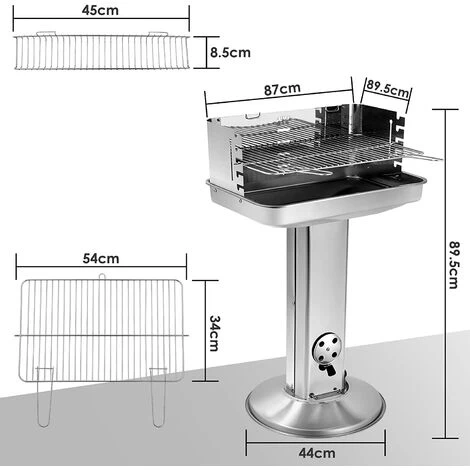PESCE Barbecue Colonne, Barbecue à Charbon, Barbecue Sur Pied En Acier Inoxydable, Réglable En Hauteur, Avec Cendrier Et Régulateur De Ventilation, 57*38*89,5 Cm 4 PESCE Barbecue Colonne, Barbecue à Charbon, Barbecue Sur Pied En Acier Inoxydable, Réglable En Hauteur, Avec Cendrier Et Régulateur De Ventilation, 57*38*89,5 Cm – Image 2