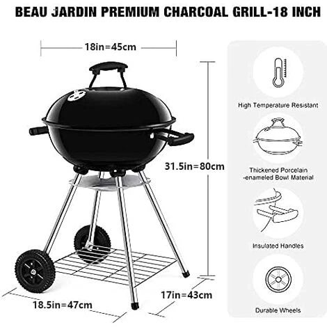 PESCE Barbecue à Charbon De Bois 45 * 80cm Noir Pour Pique-Nique Barbecue à Billes Pour Charbon De Bois De Diamètre Avec Bac à Cendres Amovible Pour Barbecue Rond à Grille Avec Surface De Gril 5 PESCE Barbecue à Charbon De Bois 45 * 80cm Noir Pour Pique-Nique Barbecue à Billes Pour Charbon De Bois De Diamètre Avec Bac à Cendres Amovible Pour Barbecue Rond à Grille Avec Surface De Gril – Image 3