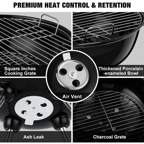 PESCE Barbecue à Charbon De Bois 45 * 80cm Noir Pour Pique-Nique Barbecue à Billes Pour Charbon De Bois De Diamètre Avec Bac à Cendres Amovible Pour Barbecue Rond à Grille Avec Surface De Gril 6 PESCE Barbecue à Charbon De Bois 45 * 80cm Noir Pour Pique-Nique Barbecue à Billes Pour Charbon De Bois De Diamètre Avec Bac à Cendres Amovible Pour Barbecue Rond à Grille Avec Surface De Gril – Image 4