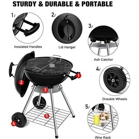 PESCE Barbecue à Charbon De Bois 45 * 80cm Noir Pour Pique-Nique Barbecue à Billes Pour Charbon De Bois De Diamètre Avec Bac à Cendres Amovible Pour Barbecue Rond à Grille Avec Surface De Gril 7 PESCE Barbecue à Charbon De Bois 45 * 80cm Noir Pour Pique-Nique Barbecue à Billes Pour Charbon De Bois De Diamètre Avec Bac à Cendres Amovible Pour Barbecue Rond à Grille Avec Surface De Gril – Image 5