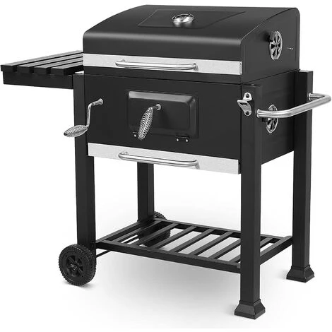 PESCE Barbecue à Charbon De Bois, Grill XXL Avec Couvercle, 113x53,5x100 Cm, Barbecue Avec 3 Grilles De Gril, Plaque De Charbon Réglable En Hauteur, Cendrier Coulissant, 2 Roues Pour Une Mobilité Facile 3 PESCE Barbecue à Charbon De Bois, Grill XXL Avec Couvercle, 113x53,5x100 Cm, Barbecue Avec 3 Grilles De Gril, Plaque De Charbon Réglable En Hauteur, Cendrier Coulissant, 2 Roues Pour Une Mobilité Facile