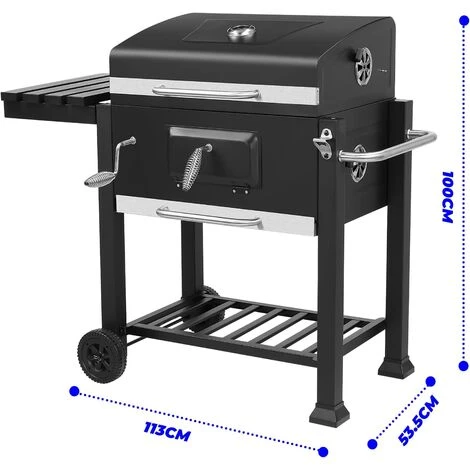 PESCE Barbecue à Charbon De Bois, Grill XXL Avec Couvercle, 113x53,5x100 Cm, Barbecue Avec 3 Grilles De Gril, Plaque De Charbon Réglable En Hauteur, Cendrier Coulissant, 2 Roues Pour Une Mobilité Facile 4 PESCE Barbecue à Charbon De Bois, Grill XXL Avec Couvercle, 113x53,5x100 Cm, Barbecue Avec 3 Grilles De Gril, Plaque De Charbon Réglable En Hauteur, Cendrier Coulissant, 2 Roues Pour Une Mobilité Facile – Image 2