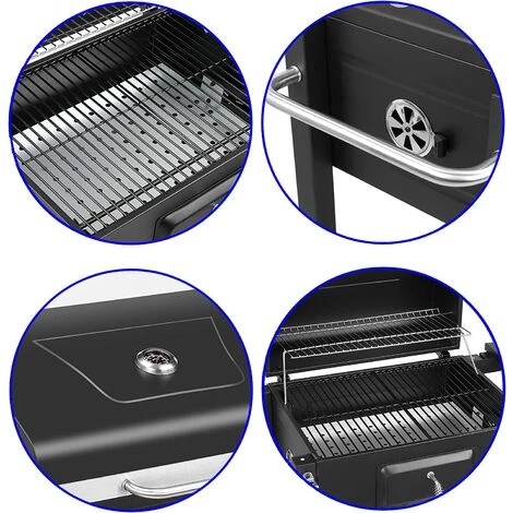 PESCE Barbecue à Charbon De Bois, Grill XXL Avec Couvercle, 113x53,5x100 Cm, Barbecue Avec 3 Grilles De Gril, Plaque De Charbon Réglable En Hauteur, Cendrier Coulissant, 2 Roues Pour Une Mobilité Facile 7 PESCE Barbecue à Charbon De Bois, Grill XXL Avec Couvercle, 113x53,5x100 Cm, Barbecue Avec 3 Grilles De Gril, Plaque De Charbon Réglable En Hauteur, Cendrier Coulissant, 2 Roues Pour Une Mobilité Facile – Image 5