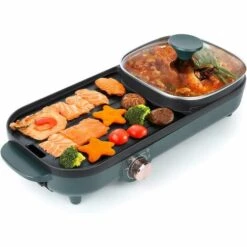 PESCE Gril Électrique,Hot Pot BBQ 2 En 1 Gril Portatif Electric Smokeless Grill Pot Chaud D'Intérieur De Gril 1500W
