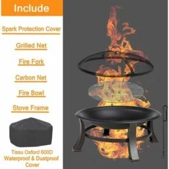 PESCE Brasero Exterieur Terrasse BBQ Φ76cm, Brasero De Jardin, Braséro Barbecue Avec Grill Acier Inoxydable 304, Couverture Étanche En Tissu Oxford 600D, Couvercle De Protection Contre Les Étincelles, Poker -France Barbecue Soldes Boutique 60170190 3