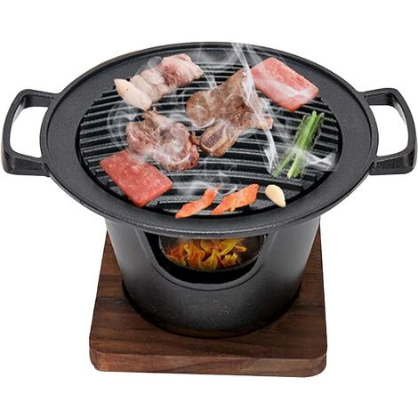 PESCE Poêles à Rôtir De Table Gril De Barbecue De Style Japonais Antiadhésif, Gril De Barbecue Au Charbon De Bois Multifonctionnel Avec Base Isolante En Bois, Gril De Barbecue En Fonte D'aluminium 3 PESCE Poêles à Rôtir De Table Gril De Barbecue De Style Japonais Antiadhésif, Gril De Barbecue Au Charbon De Bois Multifonctionnel Avec Base Isolante En Bois, Gril De Barbecue En Fonte D'aluminium