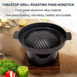 PESCE Poêles à Rôtir De Table Gril De Barbecue De Style Japonais Antiadhésif, Gril De Barbecue Au Charbon De Bois Multifonctionnel Avec Base Isolante En Bois, Gril De Barbecue En Fonte D'aluminium 10 PESCE Poêles à Rôtir De Table Gril De Barbecue De Style Japonais Antiadhésif, Gril De Barbecue Au Charbon De Bois Multifonctionnel Avec Base Isolante En Bois, Gril De Barbecue En Fonte D'aluminium -France Barbecue Soldes Boutique 60170291 4