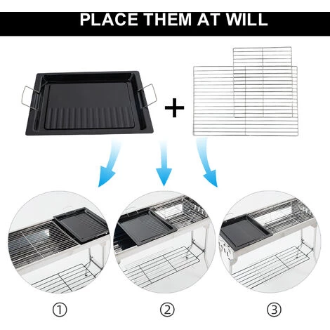 IKAYAA Barbecue En Acier Inoxydable Grand Extérieur Domestique Facile à Plier Portable Barbecue Support à Viande Léger Pique-nique Barbecue Gril à Charbon De Bois Avec Panier De Rangement étagère Poêle à Frire Pour Les Campeurs En Plein Air, Les Amateurs De Barb 5 IKAYAA Barbecue En Acier Inoxydable Grand Extérieur Domestique Facile à Plier Portable Barbecue Support à Viande Léger Pique-nique Barbecue Gril à Charbon De Bois Avec Panier De Rangement étagère Poêle à Frire Pour Les Campeurs En Plein Air, Les Amateurs De Barb â Image 3