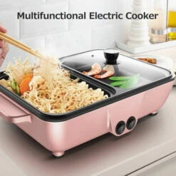 TANCYCO Poêle à Griller électrique 2 Vitesses Domestique Multifonctionnel Petit 2L Hot Pot Barbecue One Pot 1200W Haute Puissance Dortoir Mini Barbecue Machine,Rose,Prise UE -France Barbecue Soldes Boutique 60432515 4
