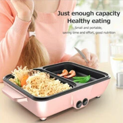 TANCYCO Poêle à Griller électrique 2 Vitesses Domestique Multifonctionnel Petit 2L Hot Pot Barbecue One Pot 1200W Haute Puissance Dortoir Mini Barbecue Machine,Rose,Prise UE -France Barbecue Soldes Boutique 60432515 5