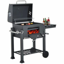 DYHF Barbecue Charbon De Bois à 2 Roues 2 Grilles Et 1 Thermomètre En Métal Noir - Cylindrique - Noir -France Barbecue Soldes Boutique 60688998 3