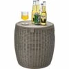 RELAX4LIFE Cool Bar Seau à Glace 45L Avec Couvercle Amovible Ø38cm, Cool Stool Glacière Avec Bouchon De Drainage Et Conception En Rotin Plastique Résistant Aux UV Pour Piscine, Terrasse, Patio (Brun) -France Barbecue Soldes Boutique 64129938 1