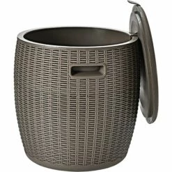 RELAX4LIFE Cool Bar Seau à Glace 45L Avec Couvercle Amovible Ø38cm, Cool Stool Glacière Avec Bouchon De Drainage Et Conception En Rotin Plastique Résistant Aux UV Pour Piscine, Terrasse, Patio (Brun) -France Barbecue Soldes Boutique 64129938 3