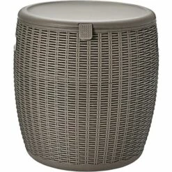 RELAX4LIFE Cool Bar Seau à Glace 45L Avec Couvercle Amovible Ø38cm, Cool Stool Glacière Avec Bouchon De Drainage Et Conception En Rotin Plastique Résistant Aux UV Pour Piscine, Terrasse, Patio (Brun) -France Barbecue Soldes Boutique 64129938 4