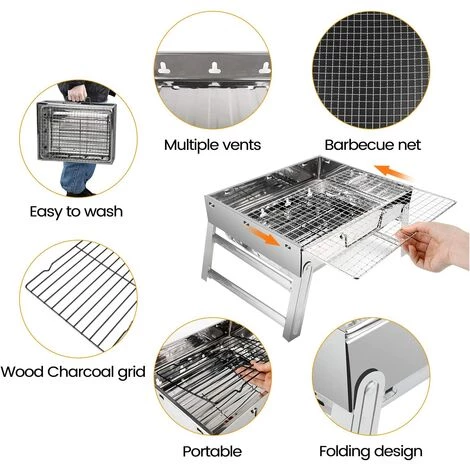 BF Gril à Charbon, Gril Pliant En Acier Inoxydable, Gril à Charbon De Table, Gril De Cuisson Amovible Pour 2 à 5 Personnes 5 BF Gril à Charbon, Gril Pliant En Acier Inoxydable, Gril à Charbon De Table, Gril De Cuisson Amovible Pour 2 à 5 Personnes – Image 3