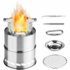MEZHENG Réchaud De Camping, Pliable Petit Portable Poêle à Bois Inoxydable Pour Barbecue Randonnée Camping Pique-Nique Avec Maille De Barbecue Et Bol D'alcool