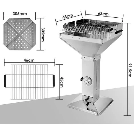 FEMOR Barbecue Colonne, Barbecue à Charbon, Barbecue Sur Pied En Acier Inoxydable, Réglable En Hauteur, Avec Cendrier Et Régulateur De Ventilation, 63 * 48 * 91,5cm 4 FEMOR Barbecue Colonne, Barbecue à Charbon, Barbecue Sur Pied En Acier Inoxydable, Réglable En Hauteur, Avec Cendrier Et Régulateur De Ventilation, 63 * 48 * 91,5cm â Image 2