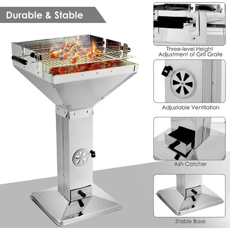 FEMOR Barbecue Colonne, Barbecue à Charbon, Barbecue Sur Pied En Acier Inoxydable, Réglable En Hauteur, Avec Cendrier Et Régulateur De Ventilation, 63 * 48 * 91,5cm 5 FEMOR Barbecue Colonne, Barbecue à Charbon, Barbecue Sur Pied En Acier Inoxydable, Réglable En Hauteur, Avec Cendrier Et Régulateur De Ventilation, 63 * 48 * 91,5cm â Image 3