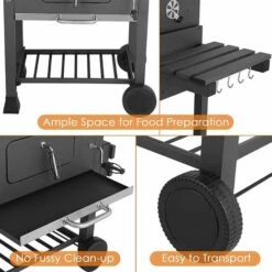 AICOK Barbecue - BBQ Grill 116,3x105,5x55,7 Cm, Avec Étagère Latérale Et Inférieure, Ouvre-Bouteille, Plateau à Charbon Réglable, 3 Grilles En Acier Inoxydable, 2 Roues, Mobilité Facile -France Barbecue Soldes Boutique 65950623 4