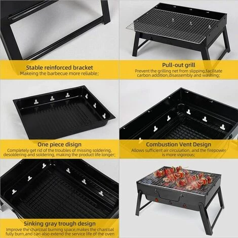 TANèTUE Barbecue Au Charbon De Bois, Barbecue Portable En Acier Inoxydable Pliable Barbecue Fumeur Gril Barbecue Bureau Parfait Pour Camping Pique-nique En Plein Air Fête De Jardin 7 TANèTUE Barbecue Au Charbon De Bois, Barbecue Portable En Acier Inoxydable Pliable Barbecue Fumeur Gril Barbecue Bureau Parfait Pour Camping Pique-nique En Plein Air Fête De Jardin – Image 5