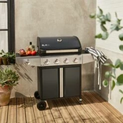 ALICE'S GARDEN Barbecue Au Gaz - Bazin Gris Anthracite - Cuisine Extérieure 5 Brûleurs Dont 1 Feu Latéral Avec Tablettes Et Thermomètre. Rangement. Roues - Noir -France Barbecue Soldes Boutique 7263635 3