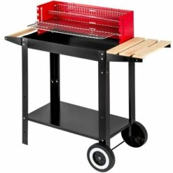 TECTAKE Barbecue Charbon De Bois Mobile + 2 Grilles Et 3 Etagères En Acier 86 Cm X 34 Cm X 80 Cm Noir Rouge - Noir/rouge