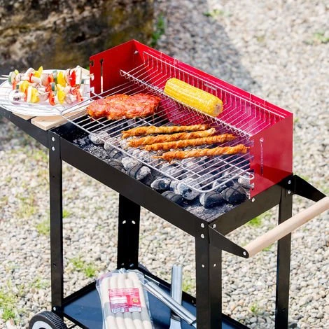 TECTAKE Barbecue Charbon De Bois Mobile + 2 Grilles Et 3 Etagères En Acier 86 Cm X 34 Cm X 80 Cm Noir Rouge - Noir/rouge 5 TECTAKE Barbecue Charbon De Bois Mobile + 2 Grilles Et 3 Etagères En Acier 86 Cm X 34 Cm X 80 Cm Noir Rouge - Noir/rouge – Image 3